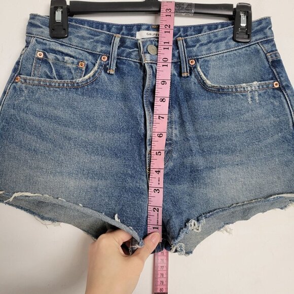 GRLFRND Revolve Cindy High Rise Button Fly Distressed Raw Hem Denim Jean Shorts - Picture 6 of 14